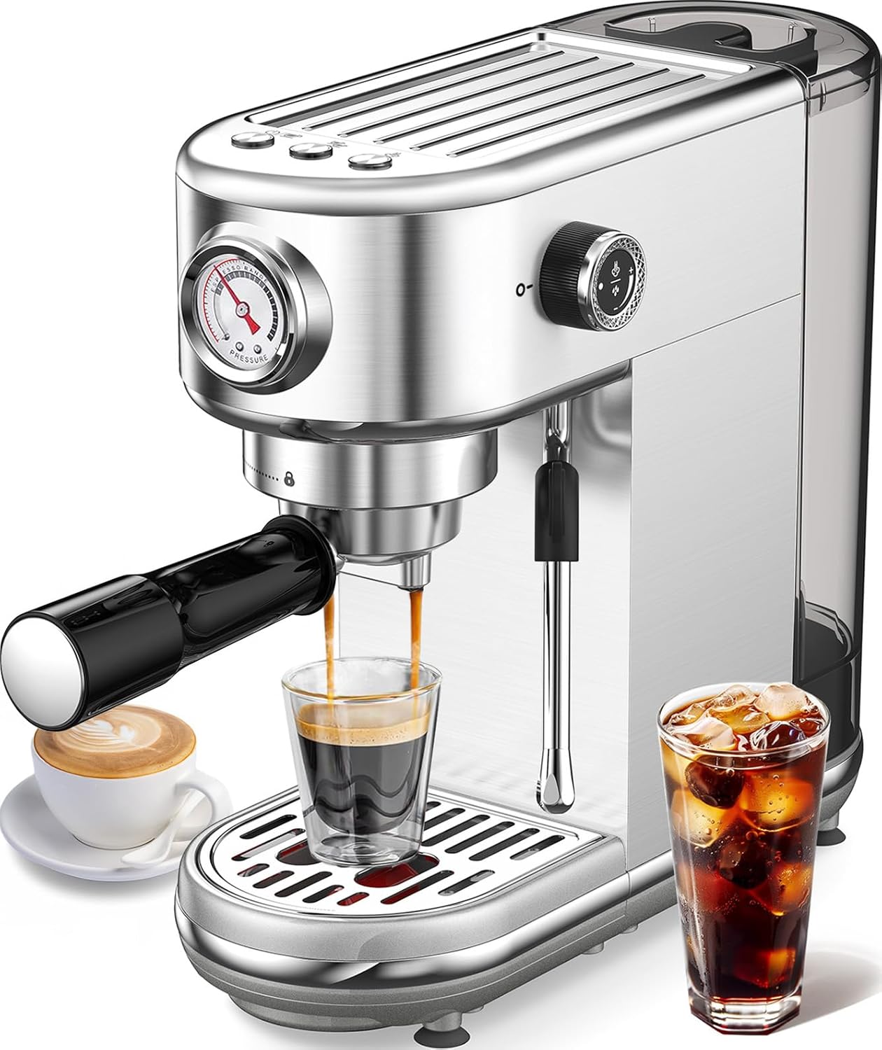 atatix Espresso Machine with Milk Frother - A-Brushed Silver