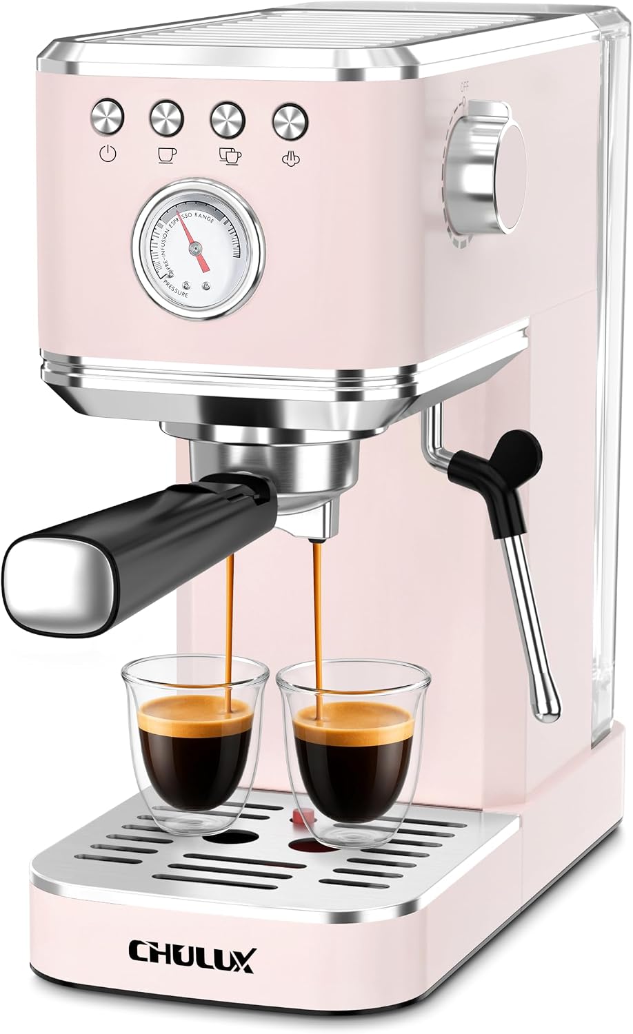 CHULUX Slim Espresso Machine with Milk Frother - Pink