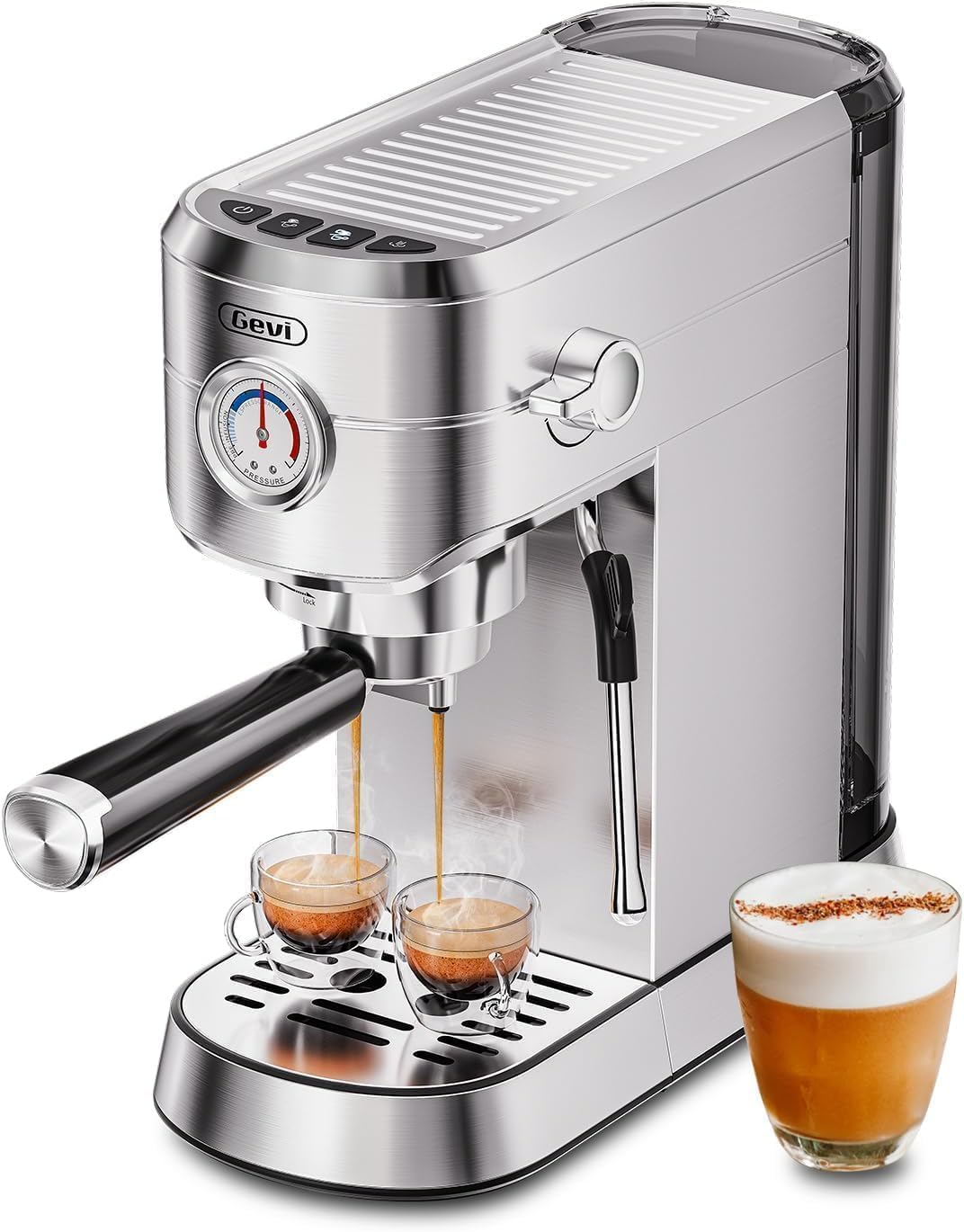 Gevi 20 Bar Compact Espresso Machine - Sterling Silver