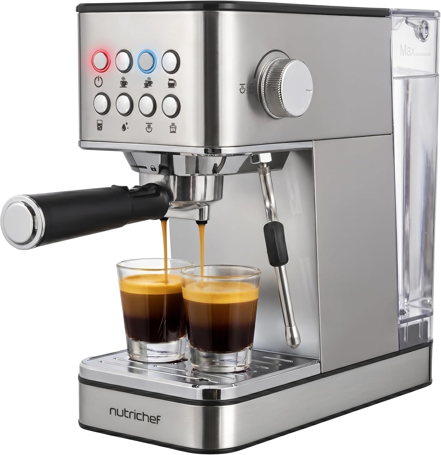 NutriChef 20-Bar Espresso Maker with Milk Frother - Stainless Steel