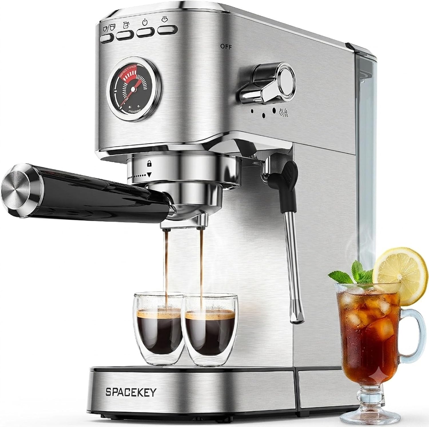Spacekey Espresso Machine with Milk Frother - Silver