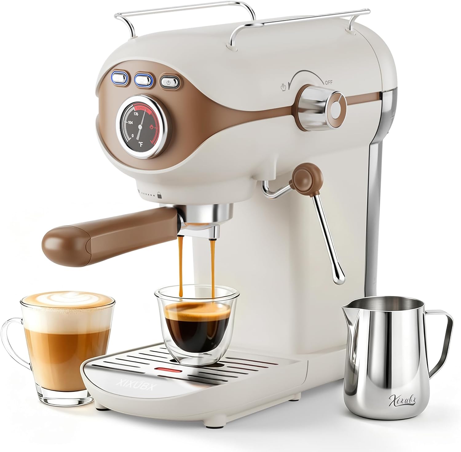 XIXUBX Espresso Machine with Milk Frother - White